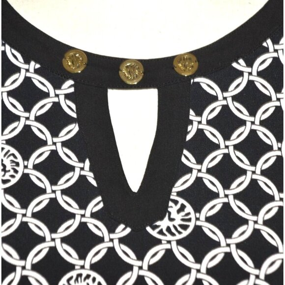 Anne Klein Ladies Black & White Blouse Tunic Top Size M Keyhole Logo Pattern - Picture 3 of 12
